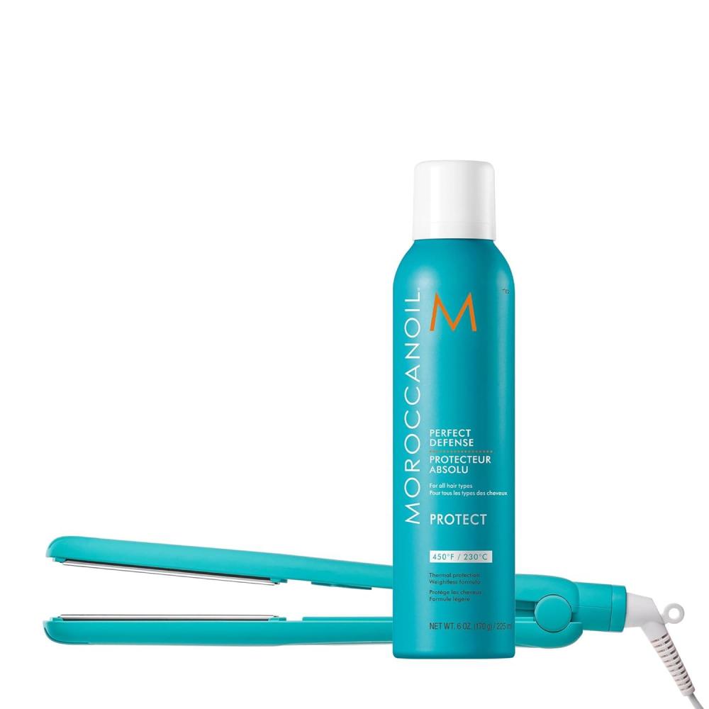 Moroccanoil Perfectly Polished Titanium Flat Iron & Perfect Defense Bundle