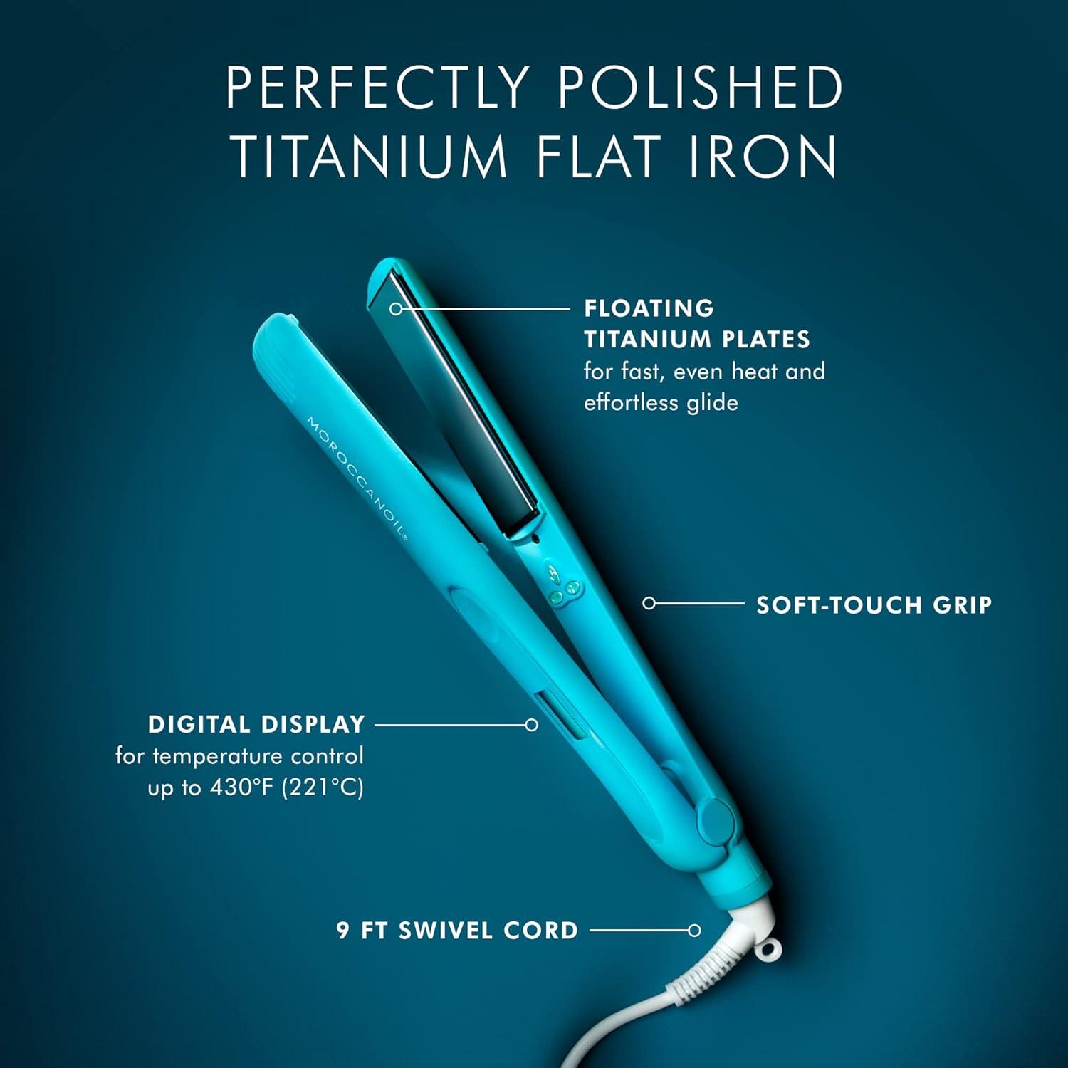 Moroccanoil Perfectly Polished Titanium Flat Iron & Perfect Defense Bundle